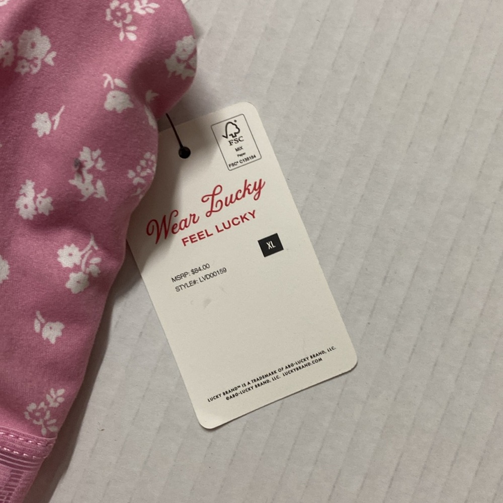 Lucky Brand pink floral and lace super soft lounge sports bra - Picture 2 of 8
